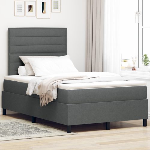 Box Spring Ágy Matraccal Sötétszürke Kétszemélyes Szövet