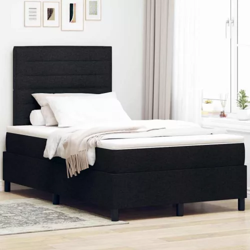 vidaXL Boxrugós ágy matracmal fejtámlával Fekete 120 x 190 cm szövet