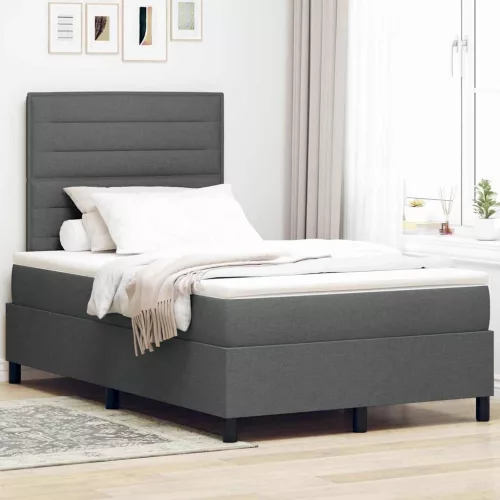 vidaXL Boxrugós ágy matracmal Sötétszürke 120 x 200 cm szövet