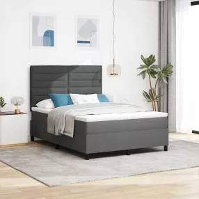   vidaXL Boxrugós ágy matracmal Sötétszürke 140 x 200 cm szövet