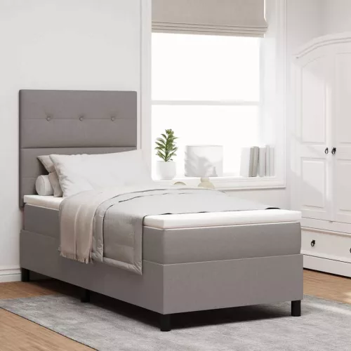 vidaXL Boxrugós ágy matracmal fejtámlával Tópszínű 90 x 200 cm szövet