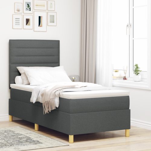 Boxspring ágy matraccal sötétszürke 100x200 cm textil