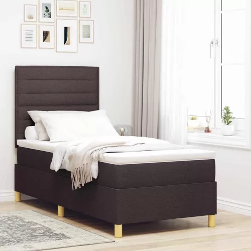 vidaXL Boxrugós ágy matracmal Sötét Barna 100 x 200 cm szövet