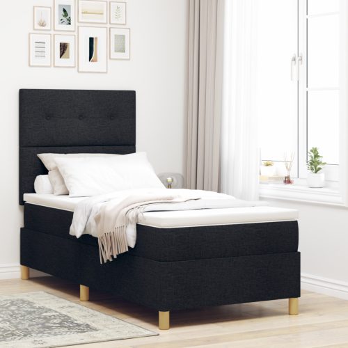 Dobozrugós ágy matraccal fekete 100x200 cm szövet