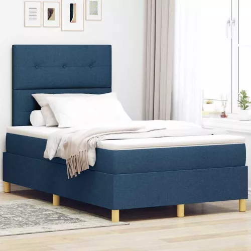 vidaXL Boxrugós ágy matracmal fejtámlával Kék 120 x 200 cm szövet