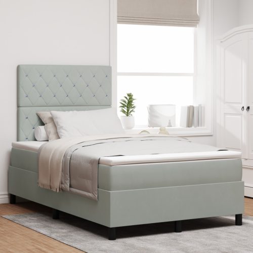 Boxspring Ágy Matrac Sötétszürke Kis Dupla Bársony