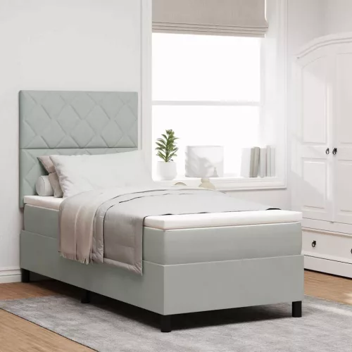 vidaXL Boxrugós ágy fejtámlával Világosszürke 90 x 200 cm Bársony