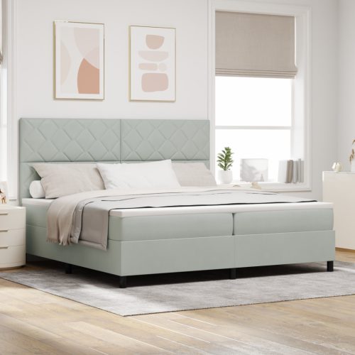 Boxspring Ágy Matrac mellett Világosszürke 200x200 cm Bársony
