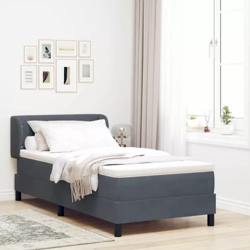 vidaXL Boxrugós ágy fejtámlával Sötétszürke 90 x 190 cm Bársony