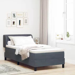   vidaXL Boxrugós ágy fejtámlával Sötétszürke 90 x 200 cm Bársony