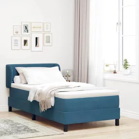   Boxrugós ágy matracmal fejtámlával Sötétkék 90 x 200 cm Bársony