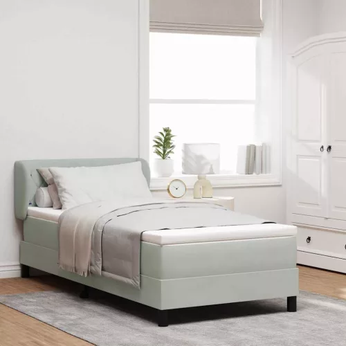 vidaXL Boxrugós ágy fejtámlával Világosszürke 100 x 200 cm Bársony