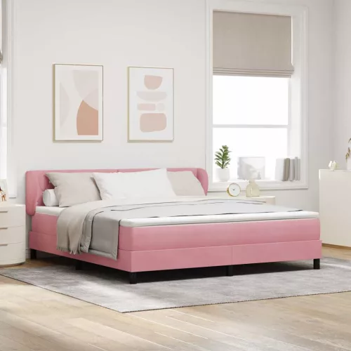 vidaXL Boxrugós ágy fejtámlával Rózsaszín 180 x 200 cm Bársony