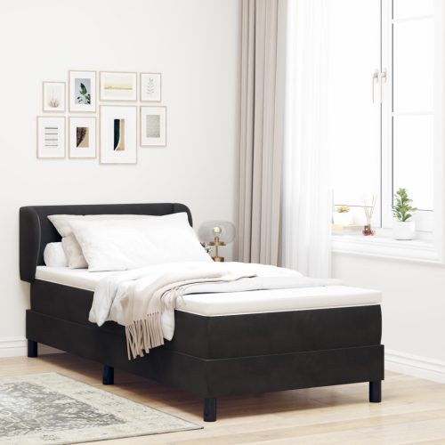 Boxspring Ágy, Matracot Tartalmaz, Fekete, 90x190 cm, Bársony