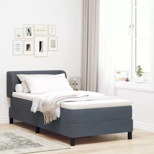vidaXL Boxrugós ágy fejtámlával Sötétszürke 100 x 200 cm Bársony