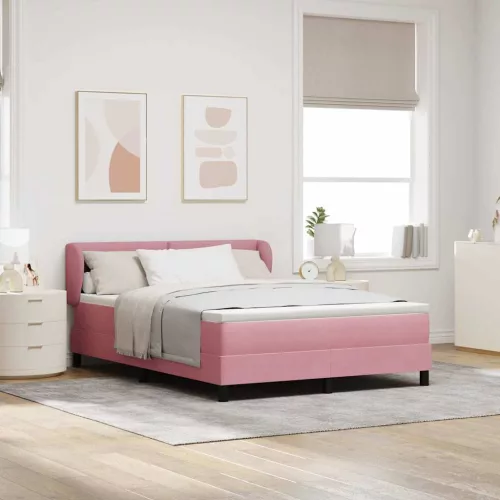 vidaXL Boxrugós ágy fejtámlával Rózsaszín 140 x 190 cm Bársony