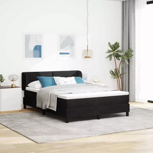 vidaXL Boxrugós ágy fejtámlával Fekete 160 x 200 cm Bársony