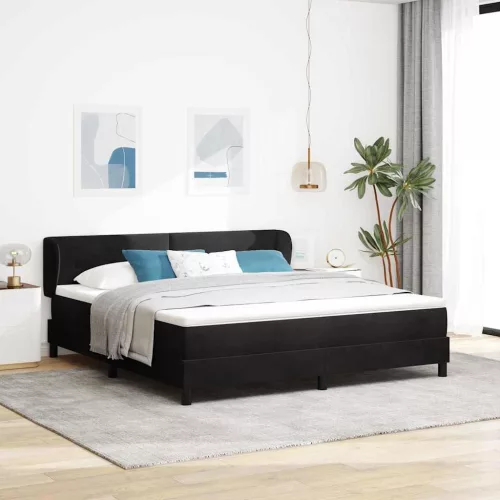 vidaXL Boxrugós ágy fejtámlával Fekete 180 x 200 cm Bársony