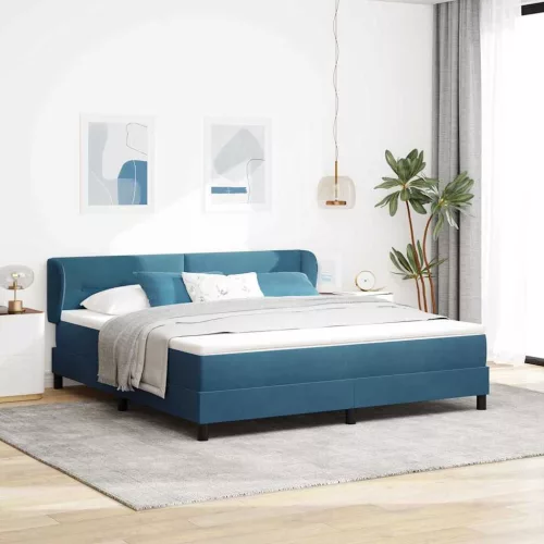 vidaXL Boxrugós ágy fejtámlával Sötétkék 180 x 200 cm Bársony