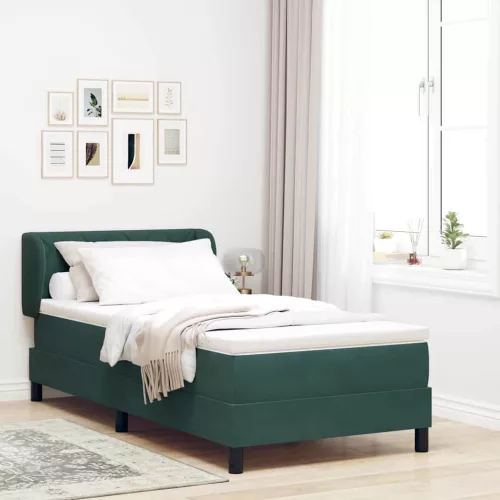 vidaXL Boxrugós ágy fejtámlával Sötétzöld 90 x 190 cm Bársony