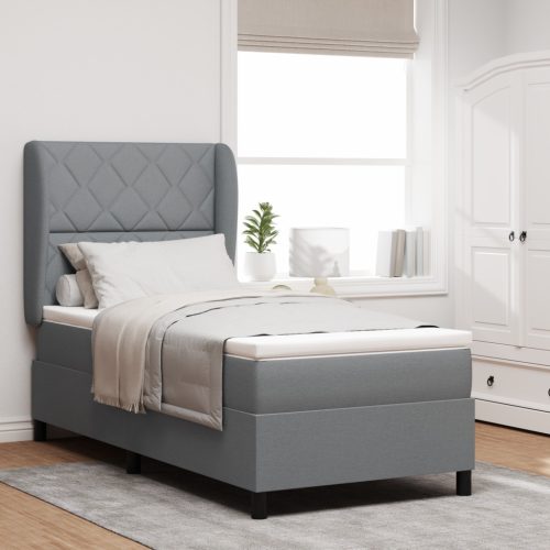 Boxspring Ágy Matracal - Világosszürke, 90x200 cm, Szövet