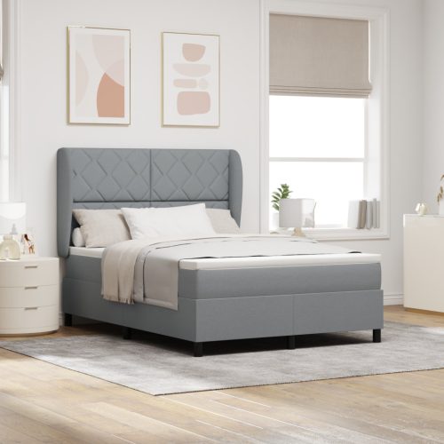 Boxspring Ágy Matracra - Világosszürke, 140x200 cm, Kárpit