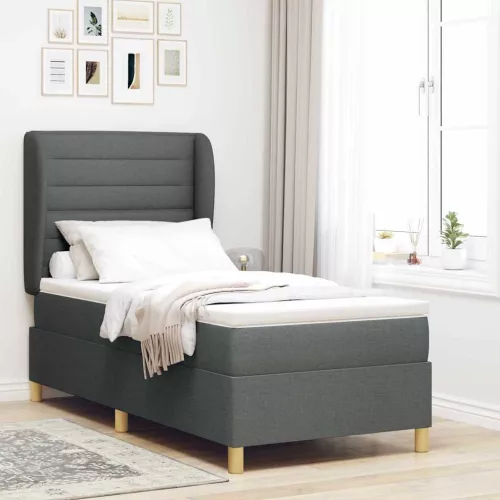 vidaXL Boxrugós ágy matracmal Sötétszürke 200 x 80 cm szövet