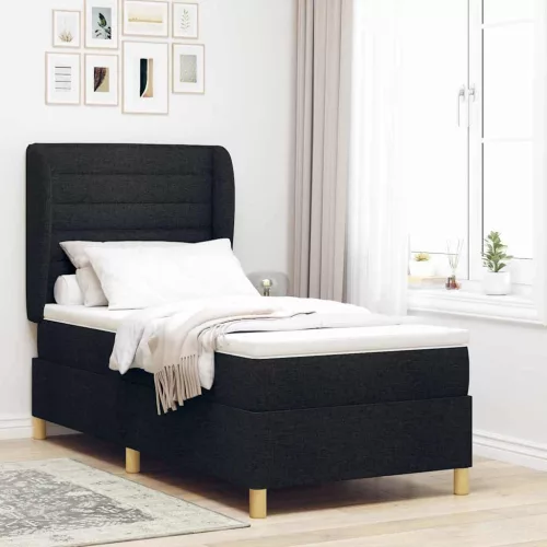 vidaXL Boxrugós ágy matracmal fejtámlával Fekete 190 x 90 cm szövet