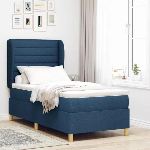 vidaXL Boxrugós ágy matracmal fejtámlával Kék 190 x 90 cm szövet
