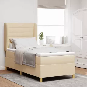   vidaXL Boxrugós ágy matracmal fejtámlával Krém 200 x 90 cm szövet
