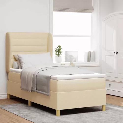 vidaXL Boxrugós ágy matracmal fejtámlával Krém 200 x 90 cm szövet