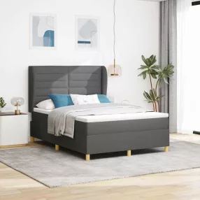   vidaXL Boxrugós ágy matracmal Sötétszürke 200 x 140 cm szövet