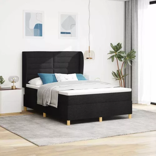 vidaXL Boxrugós ágy matracmal fejtámlával Fekete 200 x 160 cm szövet