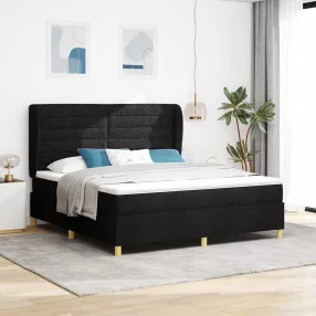   vidaXL Boxrugós ágy fejtámlával Fekete 200 x 180 cm szövet
