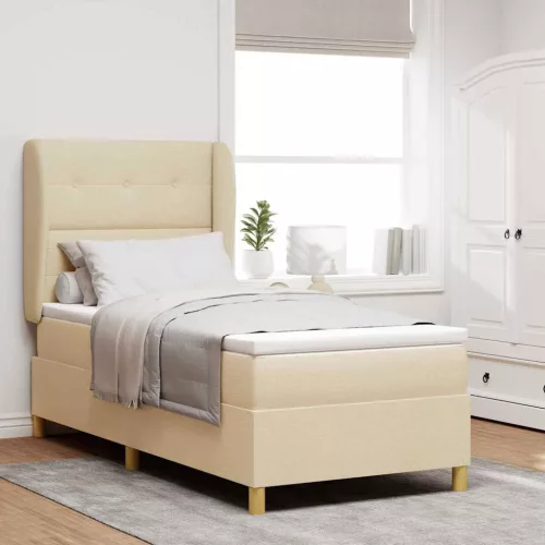 vidaXL Boxrugós ágy matracmal fejtámlával Krém 200 x 80 cm szövet