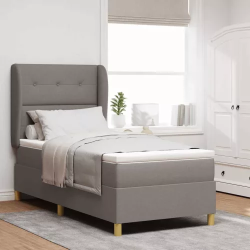 vidaXL Boxrugós ágy matracmal fejtámlával Tópszínű 190 x 90 cm szövet