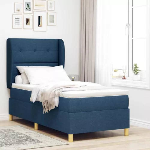 vidaXL Boxrugós ágy matracmal fejtámlával Kék 200 x 100 cm szövet