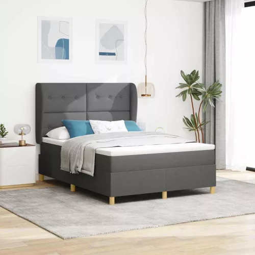 vidaXL Boxrugós ágy matracmal Sötétszürke 190 x 140 cm szövet