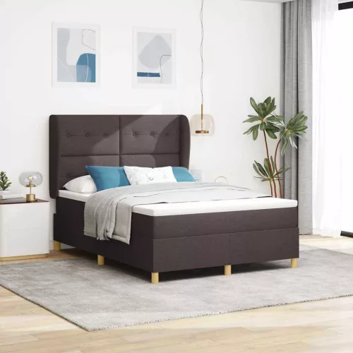vidaXL Boxrugós ágy matracmal Sötét Barna 190 x 140 cm szövet