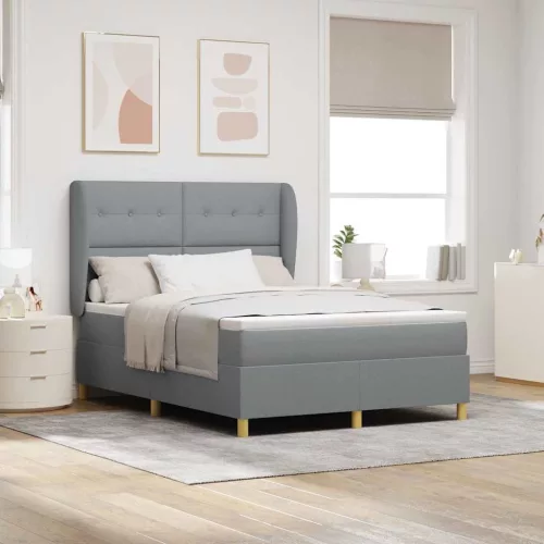 vidaXL Boxrugós ágy matracmal Világosszürke 200 x 140 cm szövet