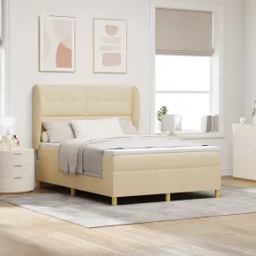   vidaXL Boxrugós ágy matracmal fejtámlával Krém 200 x 160 cm szövet