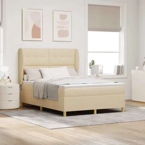 vidaXL Boxrugós ágy matracmal fejtámlával Krém 200 x 160 cm szövet