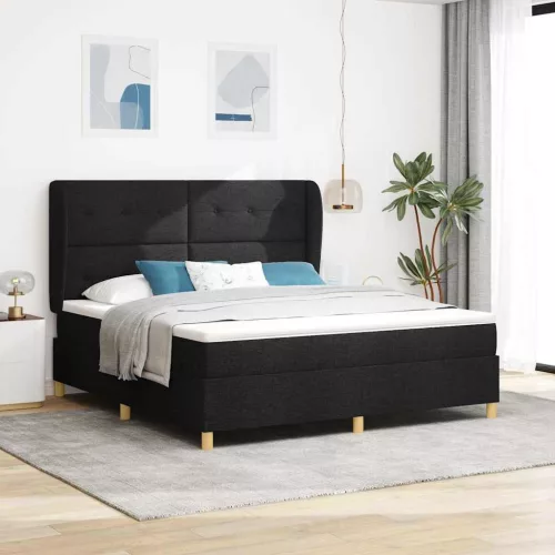 vidaXL Boxrugós ágy matracmal fejtámlával Fekete 200 x 180 cm szövet