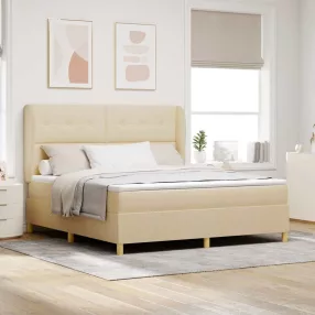   vidaXL Boxrugós ágy matracmal fejtámlával Krém 200 x 180 cm szövet