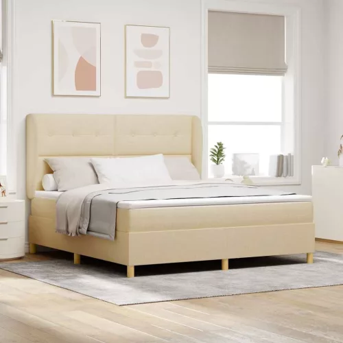 vidaXL Boxrugós ágy matracmal fejtámlával Krém 200 x 180 cm szövet
