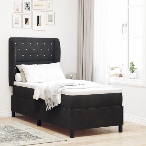 Boxspring Ágy Mattal Fekete Színben, 80x200 cm Bársony