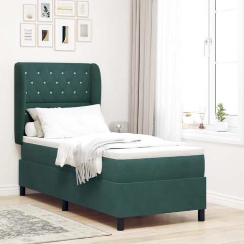 Boxspring Ágy Mattal Sötét Zöld 80x200 cm Bársonyos