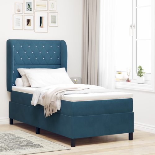 Boxspring Ágy Matraccal Sötétkék 90x190 cm Bársony