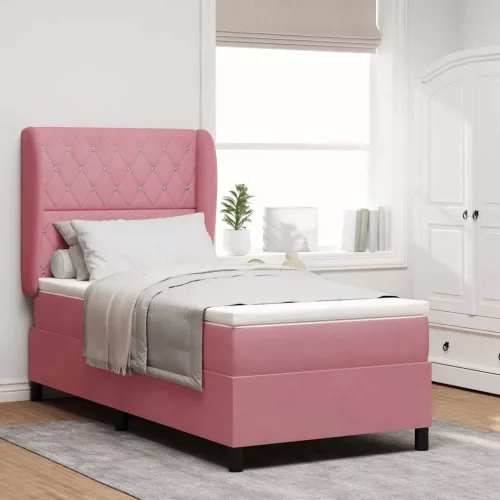 vidaXL Boxrugós ágy matracmal Rózsaszín 200 x 90 cm Bársony