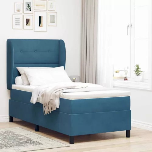vidaXL Boxrugós ágy matracmal Sötét kék 200 x 80 cm Bársony